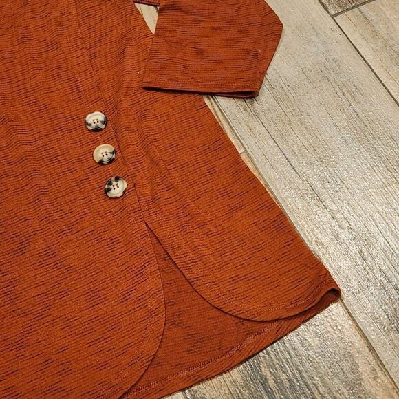🔸️TruSelf Rust Orange Autumn/Fall Pumpkin 3/4 Sleeve Top Large - Picture 10 of 12
